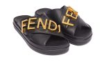 Fendigraphy Black leather slides - DUBAI ALL STAR