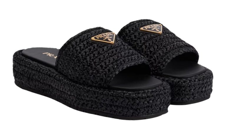 Prada logo-plaque crochet sandals 'Black' - DUBAI ALL STAR