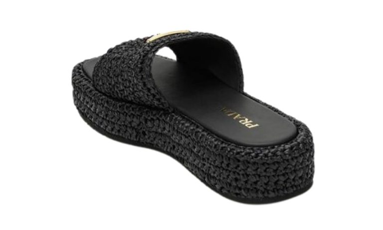 Prada logo-plaque crochet sandals 'Black' - DUBAI ALL STAR