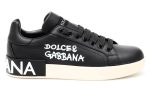 DOLCE & GABBANA Logo Print Leather Lace-up Trainers In Black - DUBAI ALL STAR