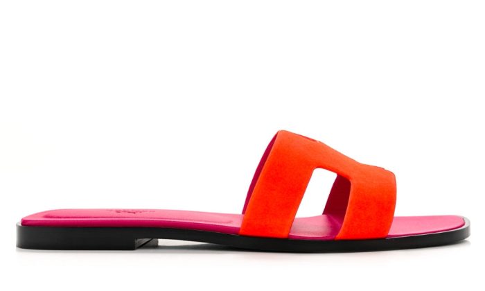 HERMES Suede Goatskin Oran Sandals 40 Orange Synthetique - DUBAI ALL STAR