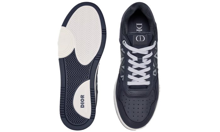 B27 LOW-TOP SNEAKER Navy Blue Smooth Calfskin and CD Diamond Canvas - DUBAI ALL STAR