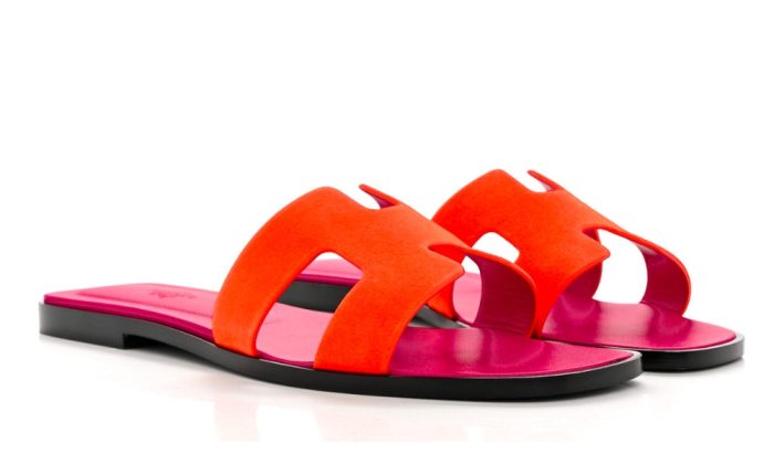 HERMES Suede Goatskin Oran Sandals 40 Orange Synthetique - DUBAI ALL STAR