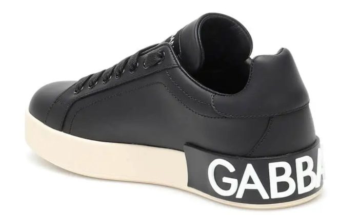 DOLCE & GABBANA Logo Print Leather Lace-up Trainers In Black - DUBAI ALL STAR