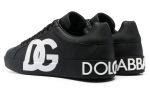 DOLCE & GABBANA Logo Print Leather Lace-up Trainers In Black - DUBAI ALL STAR