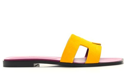 HERMES Suede Goatskin Oran Sandals Jaune Topaze - DUBAI ALL STAR