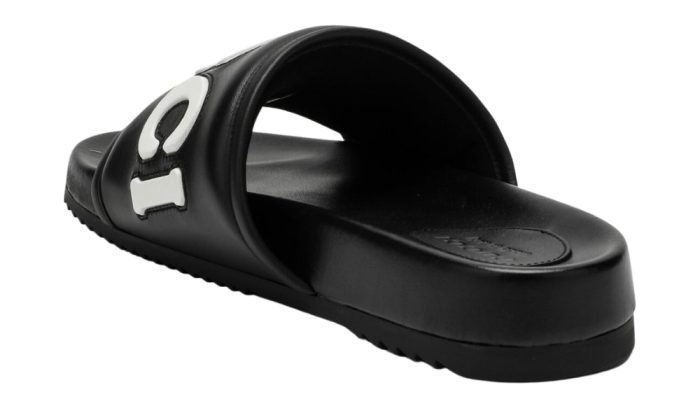 Gucci Black Leather Slide With Logo - DUBAI ALL STAR