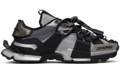 DOLCE & GABBANA Black & Silver Mixed-Materials Space Sneakers - DUBAI ALL STAR