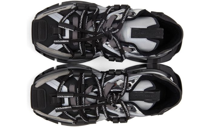 DOLCE & GABBANA Black & Silver Mixed-Materials Space Sneakers - DUBAI ALL STAR