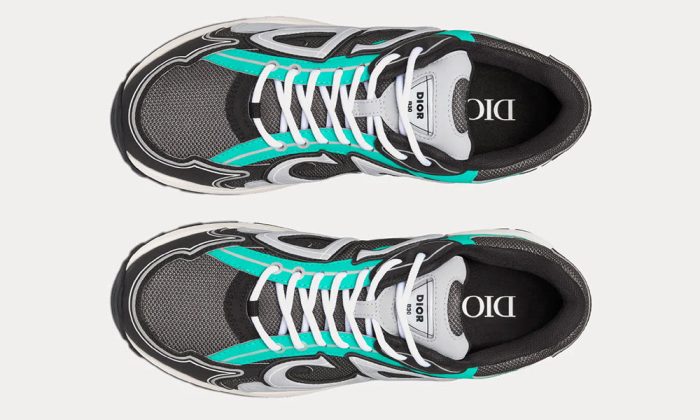 Dior B22 Anthracite Gray Mesh And Black & Green Low Top Sneakers - DUBAI ALL STAR