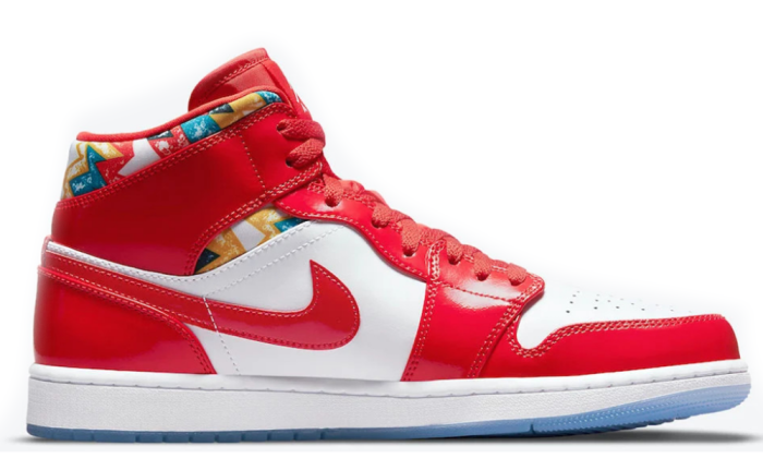 Air Jordan 1 Mid Red Patent White Blue Shoes - DUBAI ALL STAR