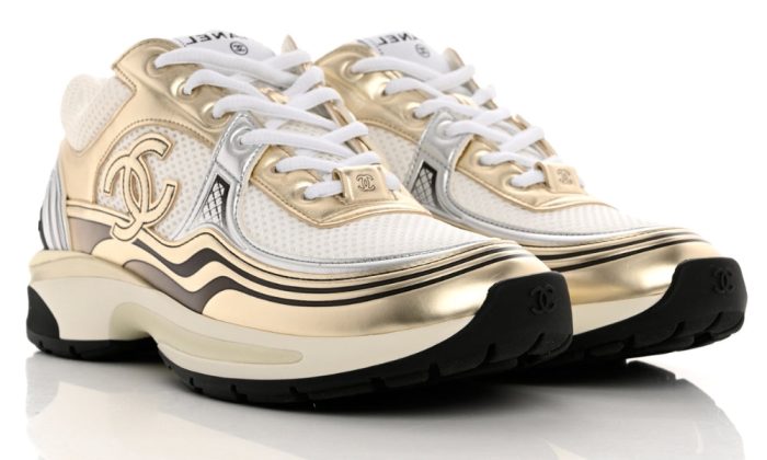 Chanel Fabric & Laminated White, Gold & Silver Low Top Sneakers - DUBAI ALL STAR